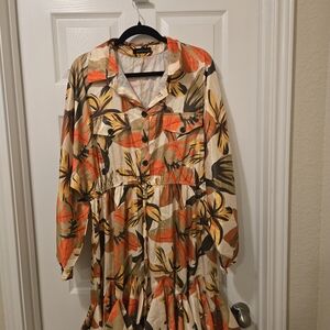 Tropical Floral Button-Up Mini Dress